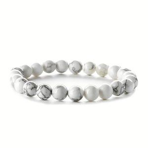Unisex Howlite White & Gray Veining 8mm Stone Bead Stretch Bracelet NEW